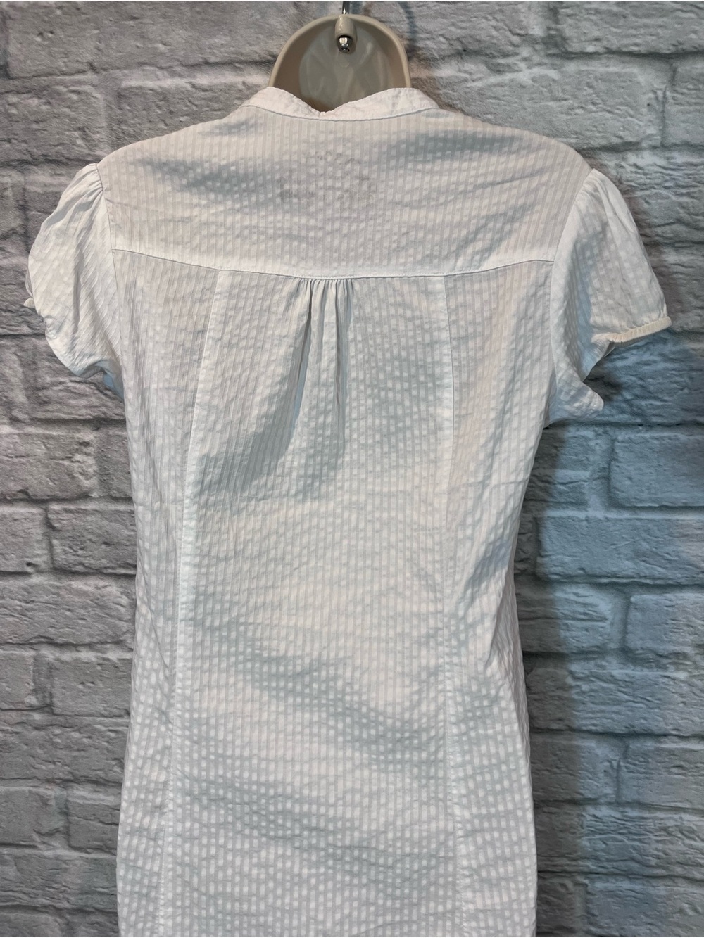VTG Y2K Inscene White V-Neck Seersucker Cap Sleeve Mini Dress - Medium - Picture 9 of 15